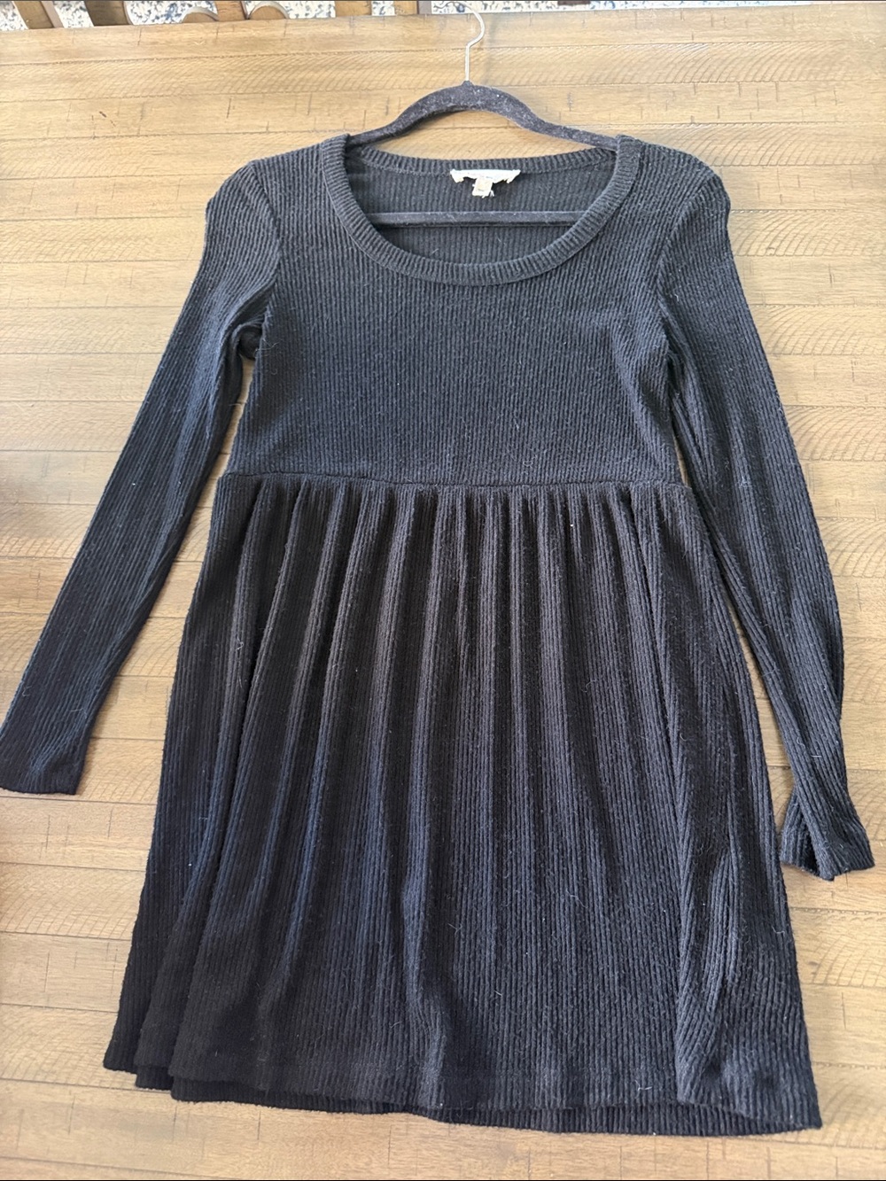 BeBop Black Ribbed Velvet Long-Sleeve Dress